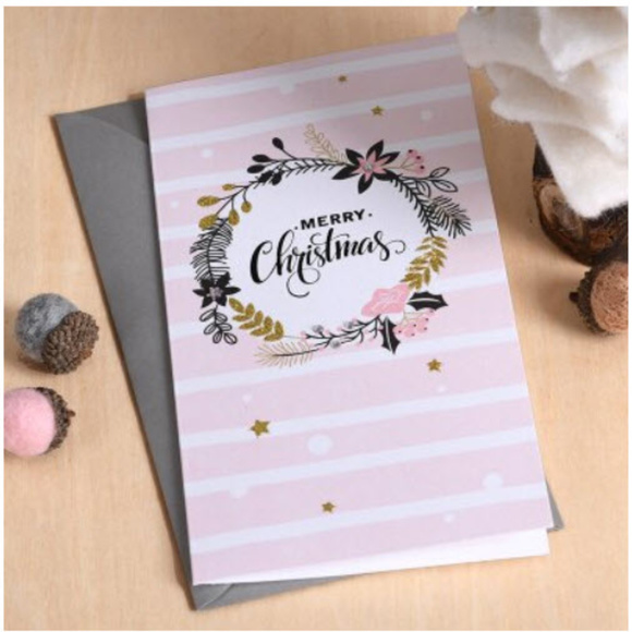 Other - Merry Christmas floral wreath greeting cards